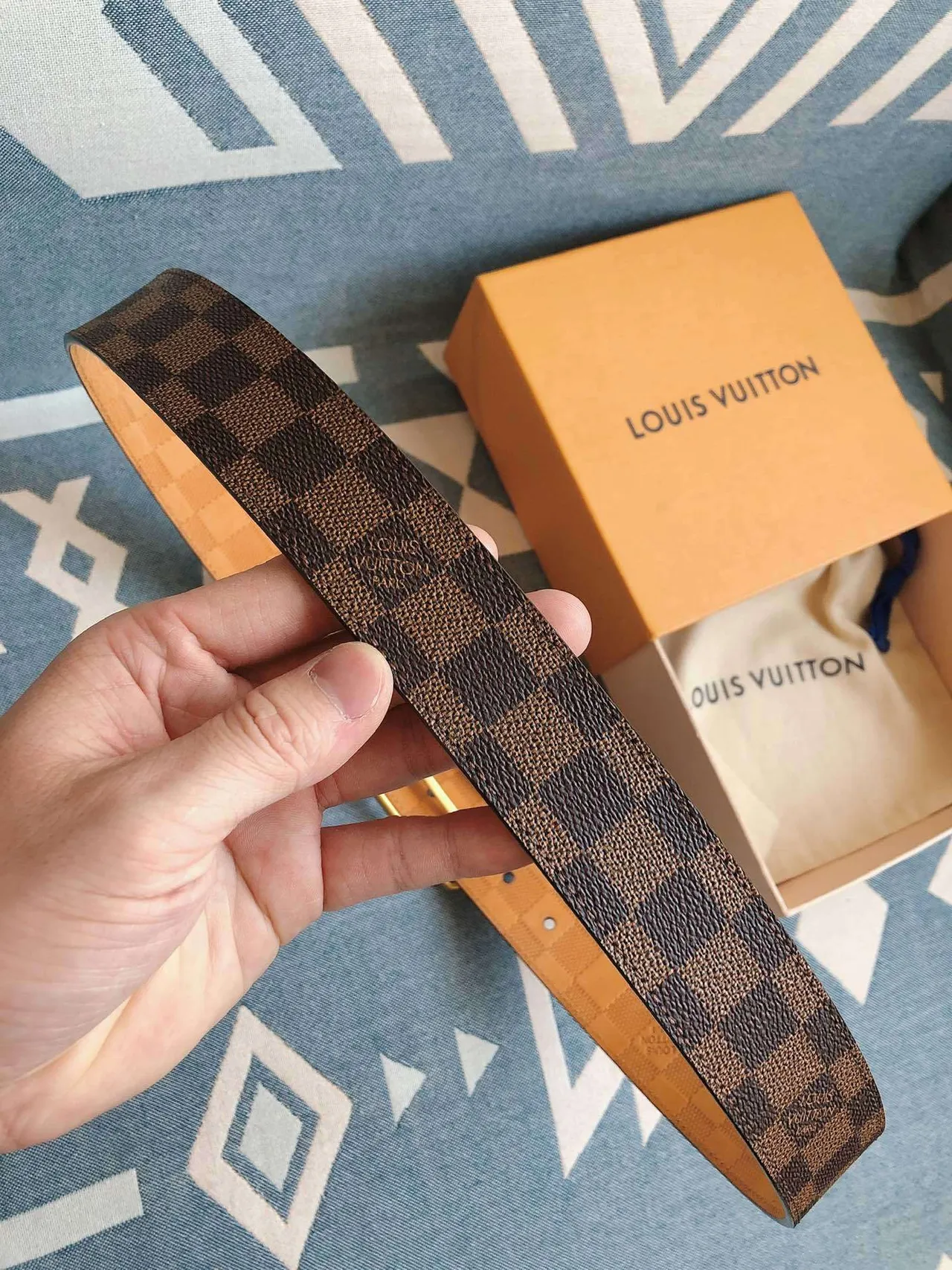 Louis Vuitton Ceinture réversible Marron Or Damier Graphite Toile Boucle Ceinture en cuir 6