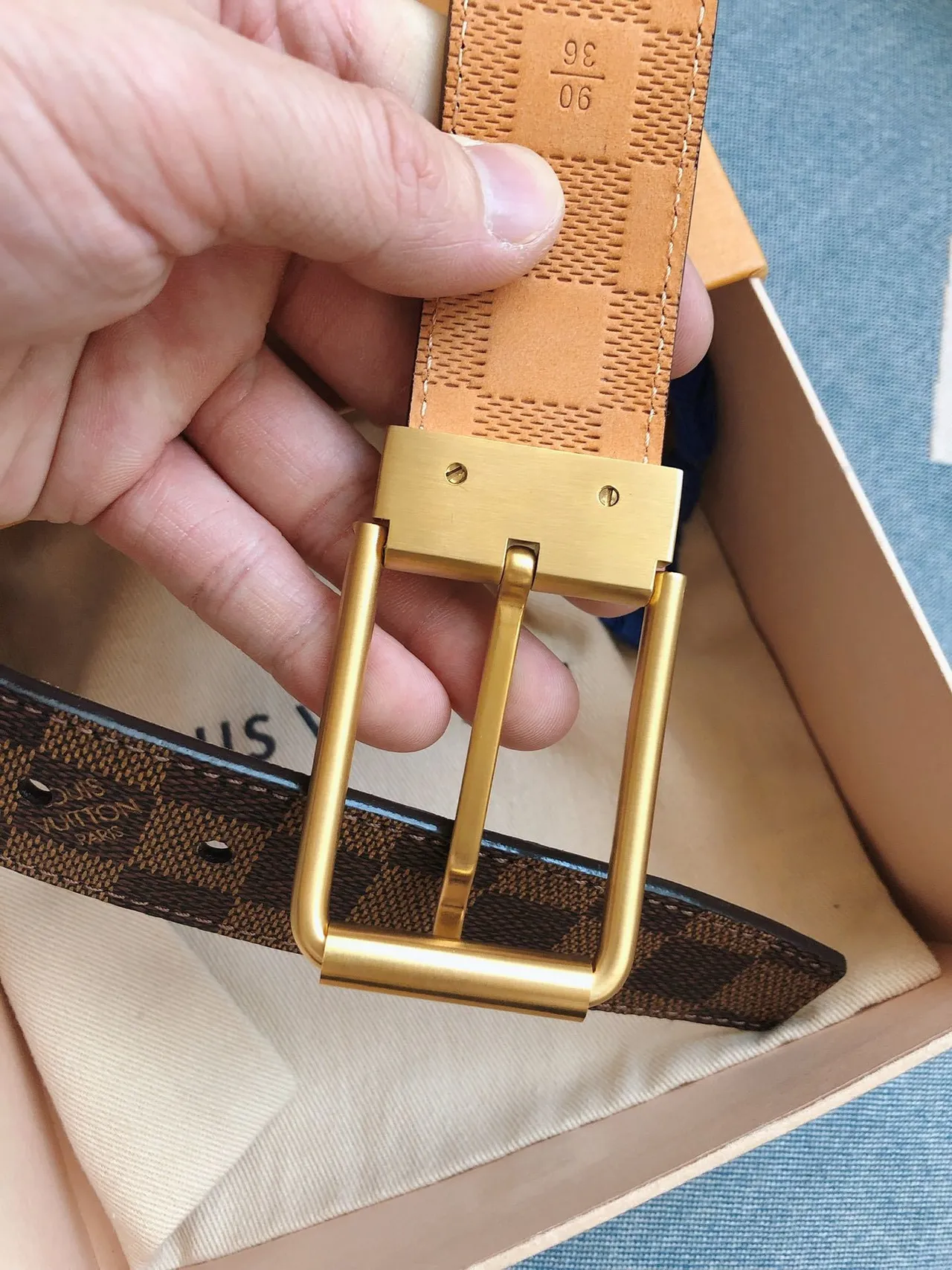 Louis Vuitton Ceinture réversible Marron Or Damier Graphite Toile Boucle Ceinture en cuir 7