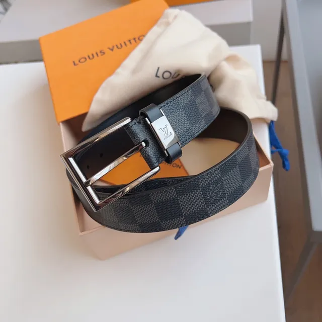 Louis Vuitton Reversible Belt Gray Beige Damier Graphite Canvas Smooth Edge Leather Belt 2