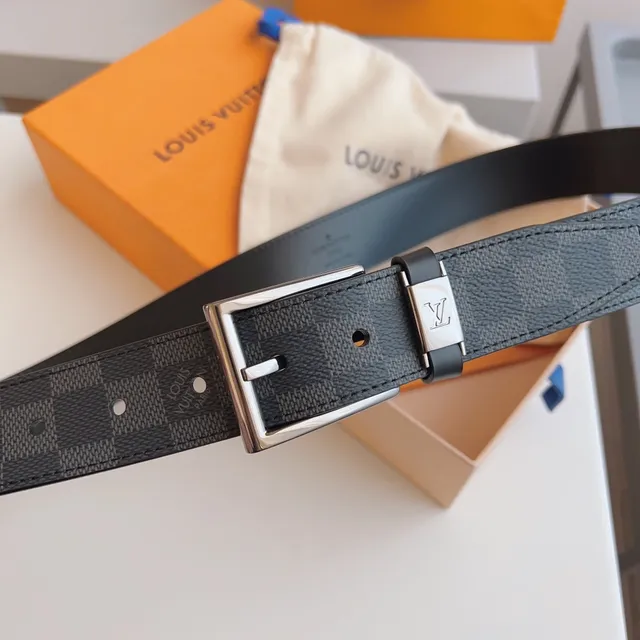 Louis Vuitton Reversible Belt Gray Beige Damier Graphite Canvas Smooth Edge Leather Belt 5
