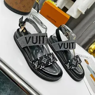 Louis Vuitton Run Away أسود رمادي متعدد الحزام قاعدة شفافة صندل كاجوال