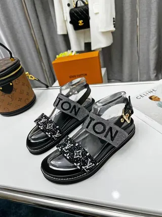 Louis Vuitton Run Away Noir Gris Multi-sangle Semelle Transparente Sandales Casual 7