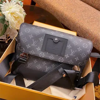 Louis Vuitton Run Away Gray Black Monogram Coated Canvas Flap-Top Closure Messenger Bag