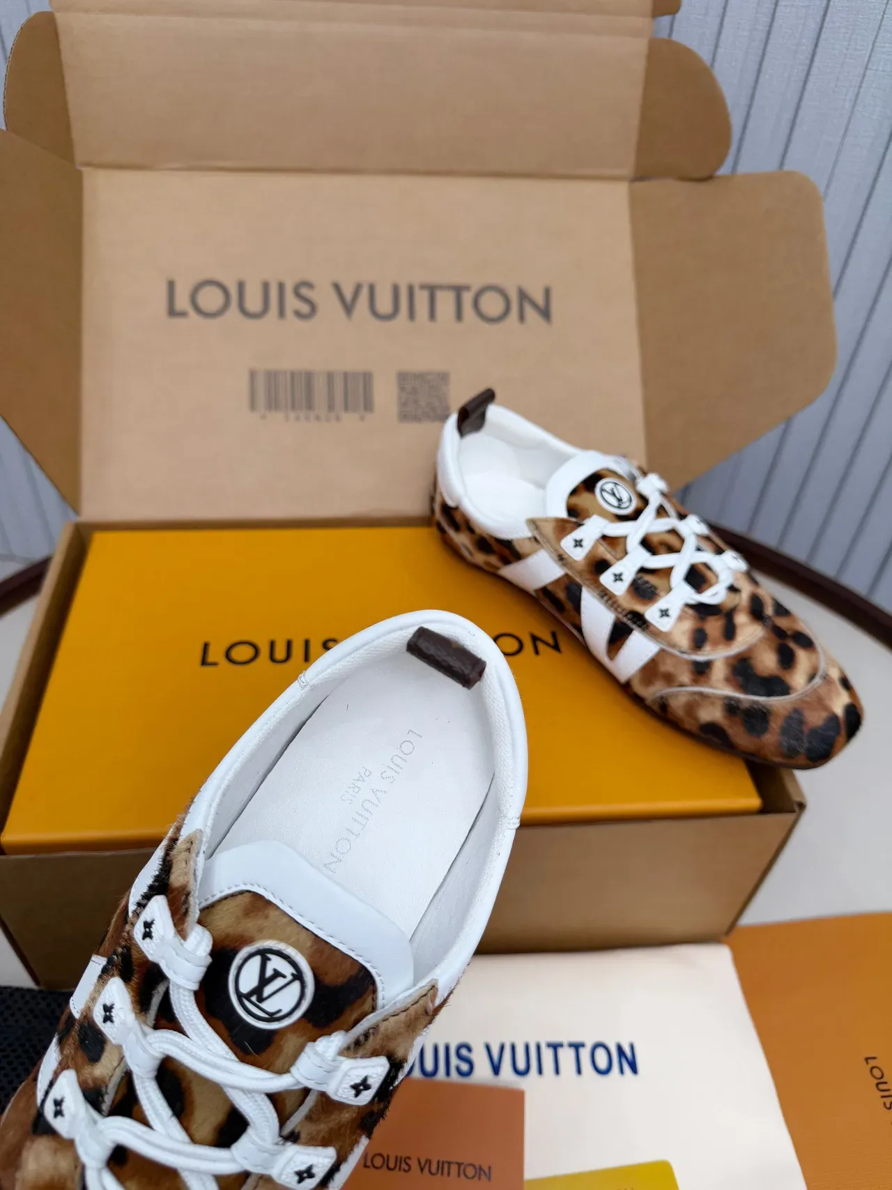 Louis Vuitton Run Away Leopard-Print Calf Hair and White Leather Lifestyle Sneakers 4