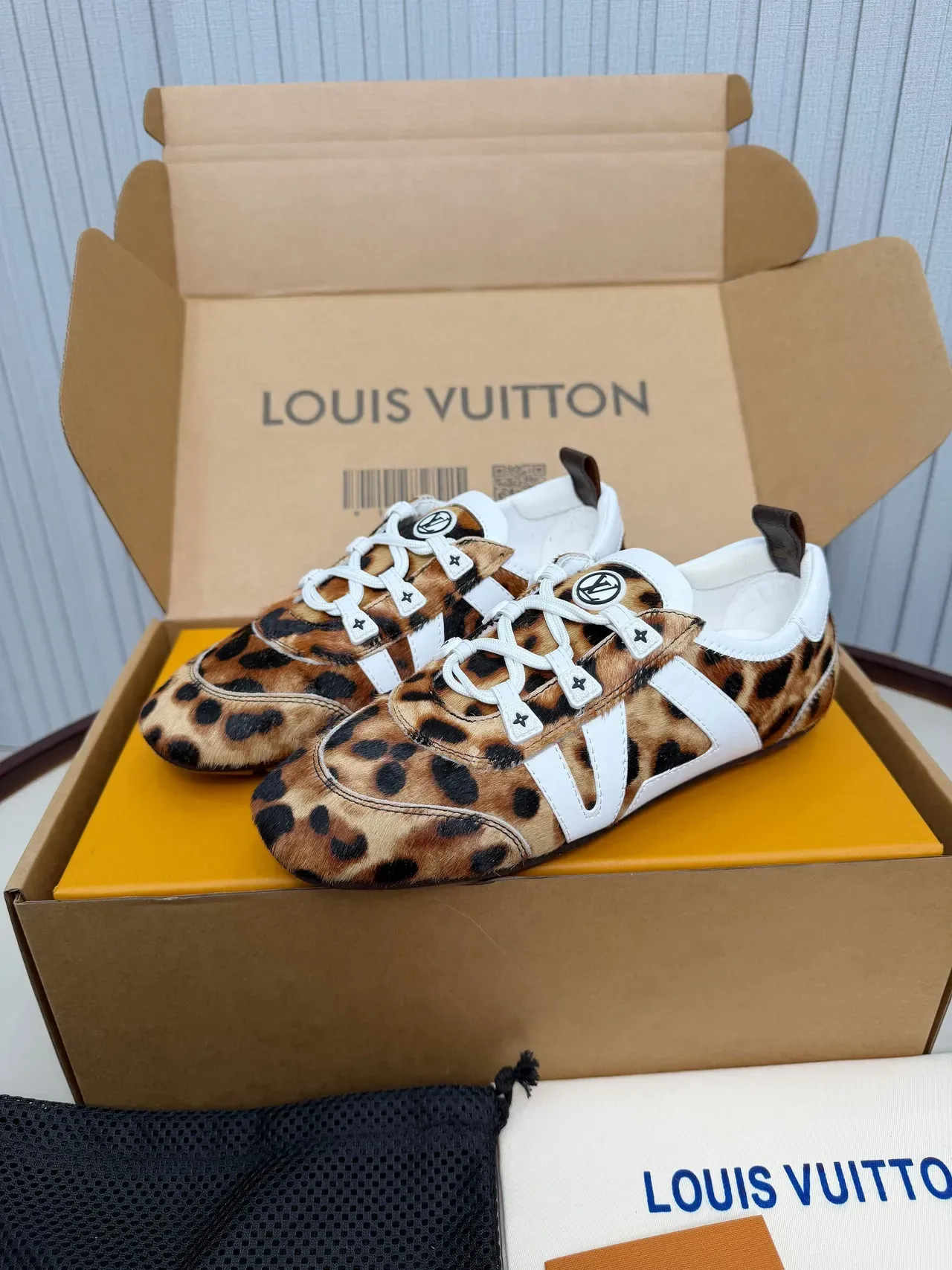 Louis Vuitton Run Away Leopard-Print Calf Hair and White Leather Lifestyle Sneakers 5