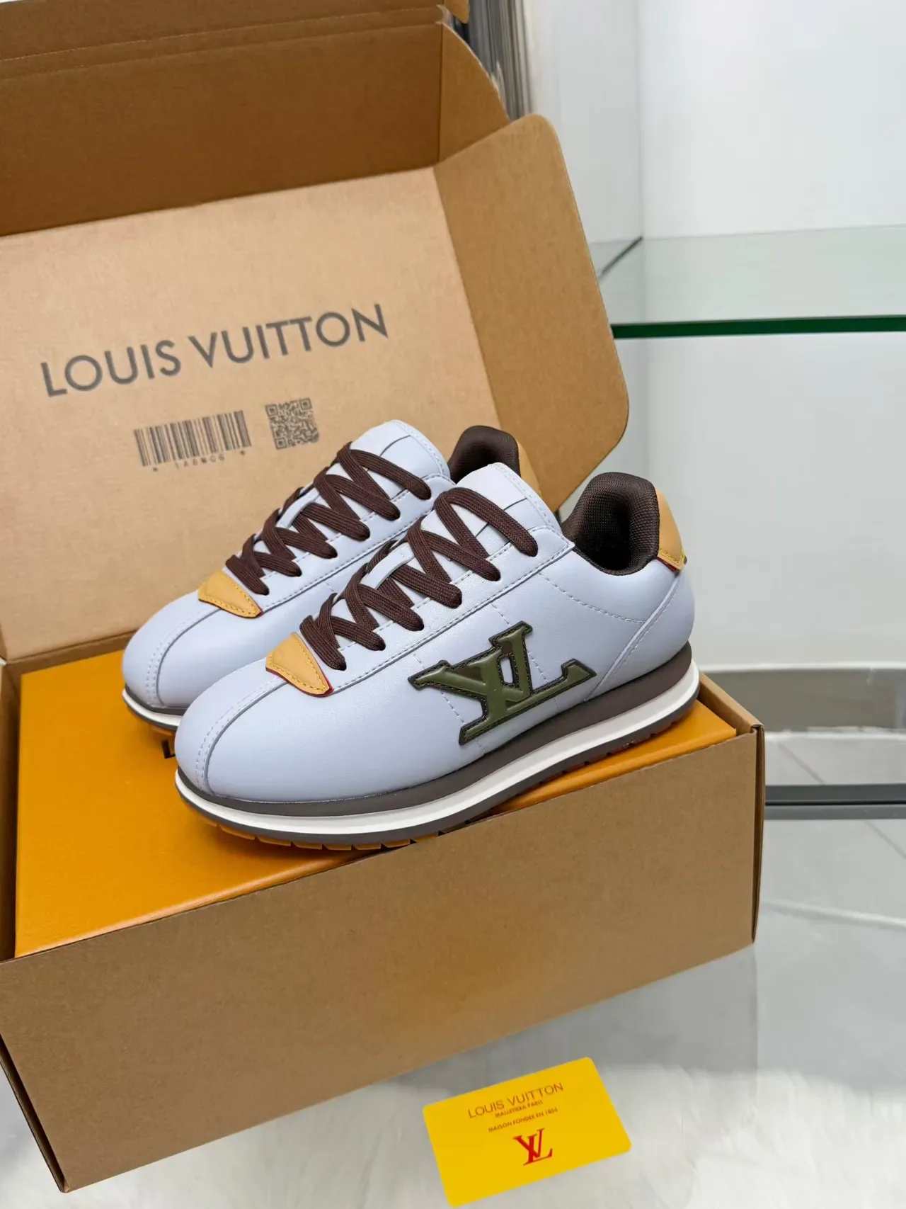 Louis Vuitton Run Away Light Gray Olive Brown Lifestyle Sneakers 2