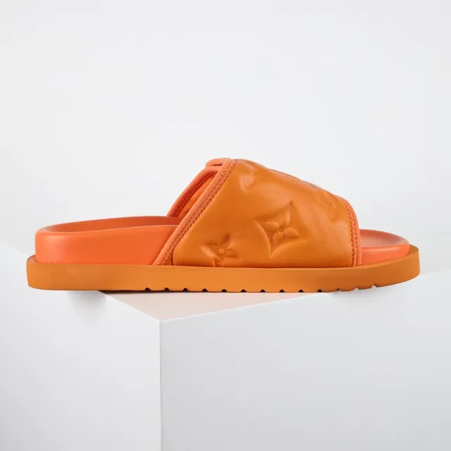 Louis Vuitton Run Away Slide Orange Quilted Monogram Slippers 7
