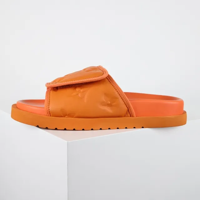 Louis Vuitton Run Away Slide Orange Quilted Monogram Slippers 9