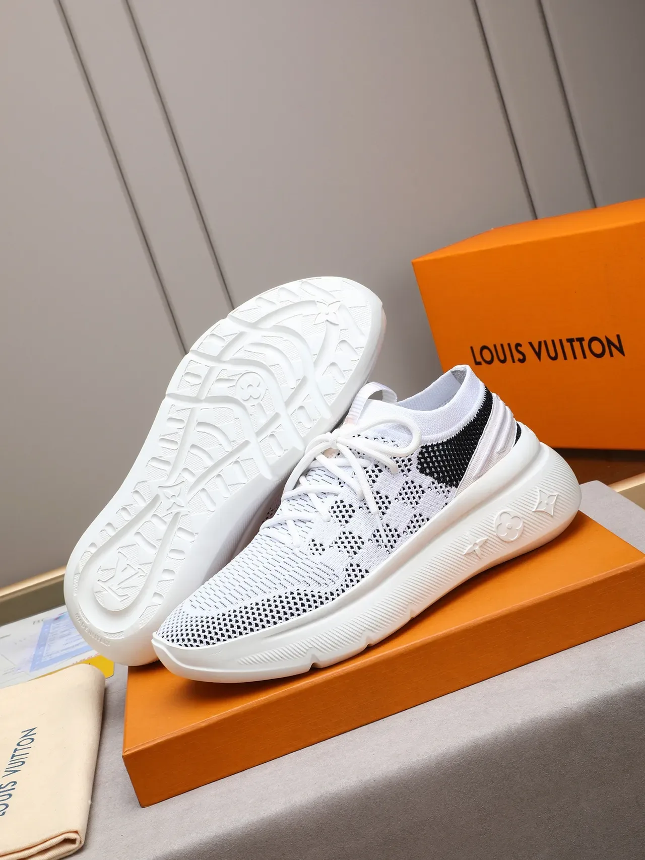 Louis Vuitton Run Away White and Black Knit Lifestyle Sneakers 4