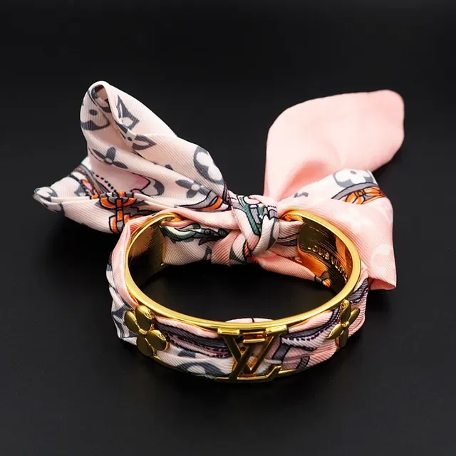 Louis Vuitton Scarf-Integrated Gold-Tone Bangle Bracelet 4