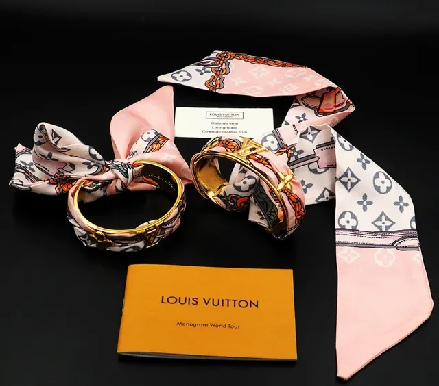 Louis Vuitton Scarf-Integrated Gold-Tone Bangle Bracelet 7