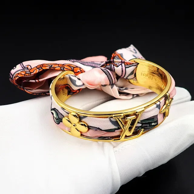 Louis Vuitton Scarf-Integrated Gold-Tone Bangle Bracelet 8