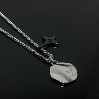 Louis Vuitton Silver Black Polished Oval Pendant Necklace