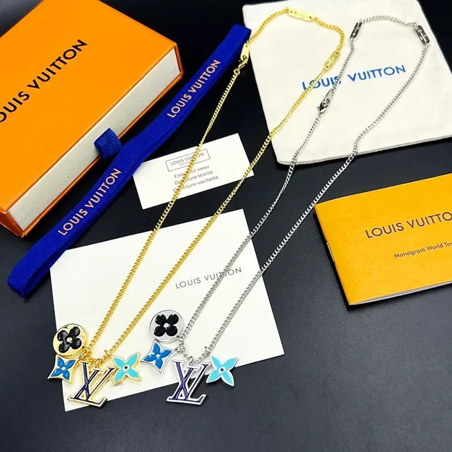 Louis Vuitton Silver Blue Multi-Charm Pendant Enamel Detailing Necklace 2