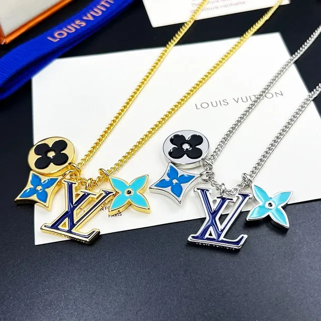 Louis Vuitton Silver Blue Multi-Charm Pendant Enamel Detailing Necklace 3