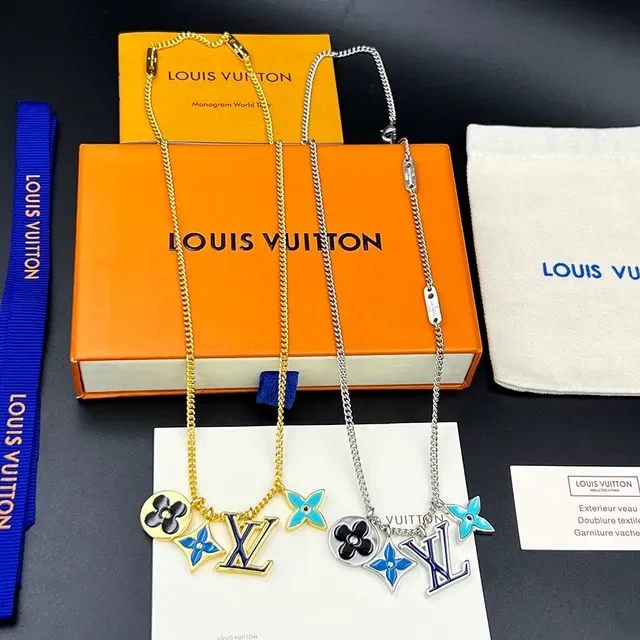 Louis Vuitton Silver Blue Multi-Charm Pendant Enamel Detailing Necklace 4