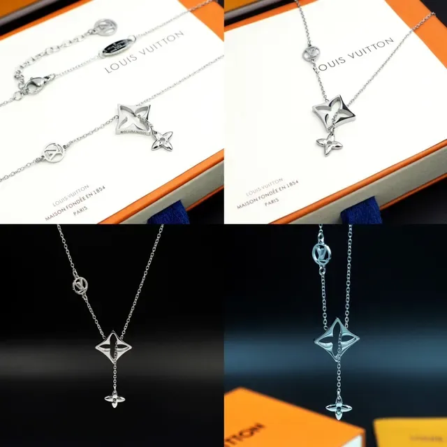 Louis Vuitton Silver Chain Monogram Circle Charms Necklace 6