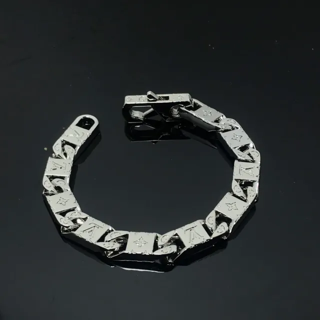 Louis Vuitton Silver Chunky Curb-Link Monogram-Engraved Bracelet 3