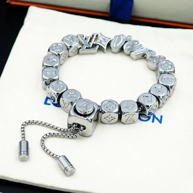 Louis Vuitton Silver Cube-Bead Construction Monogram And Floral Motifs Bracelet 3