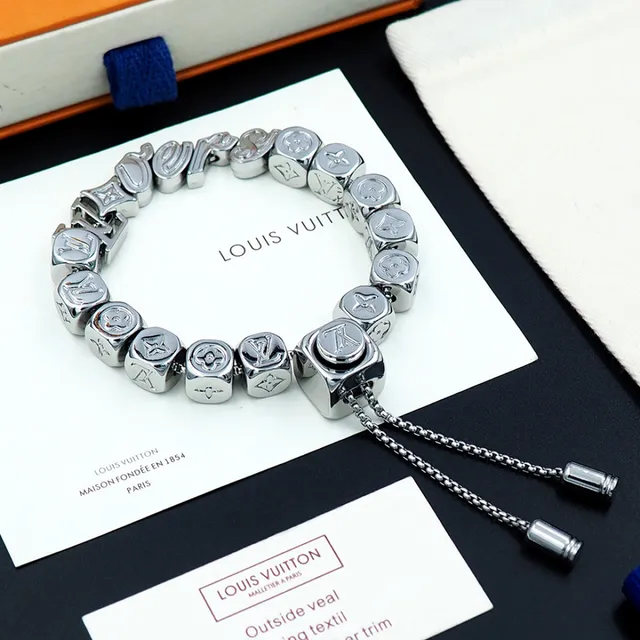 Louis Vuitton Silver Cube-Bead Construction Monogram And Floral Motifs Bracelet 4