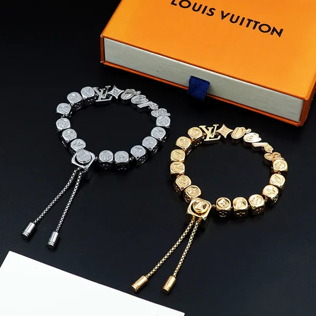 Louis Vuitton Silver Cube-Bead Construction Monogram And Floral Motifs Bracelet 5