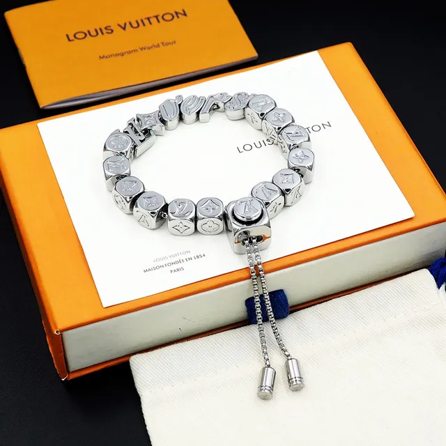 Louis Vuitton Silver Cube-Bead Construction Monogram And Floral Motifs Bracelet 6
