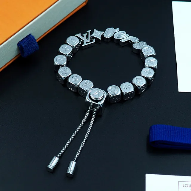 Louis Vuitton Silver Cube-Bead Construction Monogram And Floral Motifs Bracelet 7