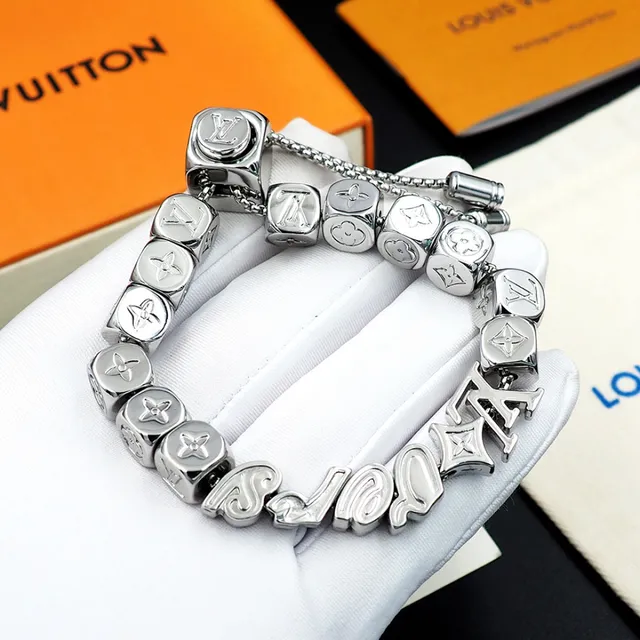 Louis Vuitton Silver Cube-Bead Construction Monogram And Floral Motifs Bracelet 8