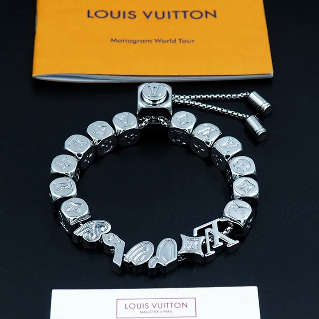 Louis Vuitton Silver Cube-Bead Construction Monogram And Floral Motifs Bracelet 9