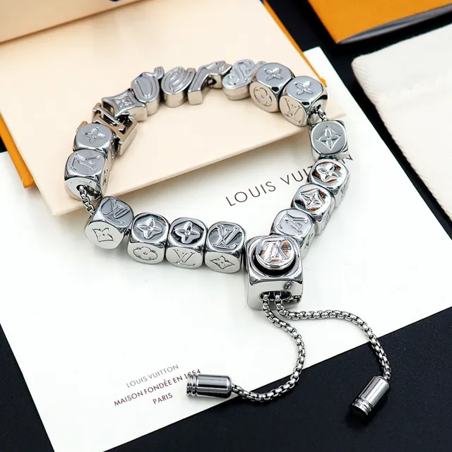 Louis Vuitton Silver Cube-Bead Construction Monogram And Floral Motifs Bracelet 10