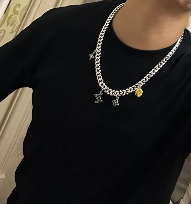 Louis Vuitton Silver Gold Curb-Link Chain Multi-Charm Pendant Necklace 2