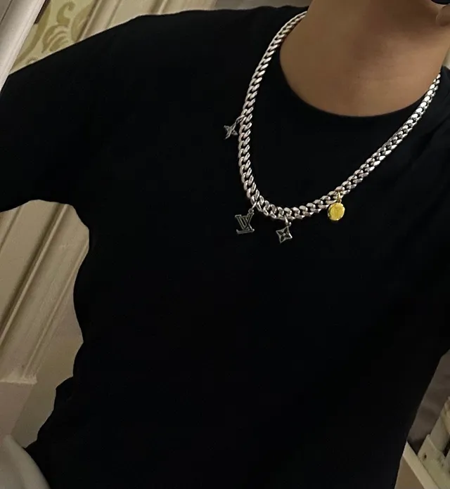 Louis Vuitton Silver Gold Curb-Link Chain Multi-Charm Pendant Necklace 4