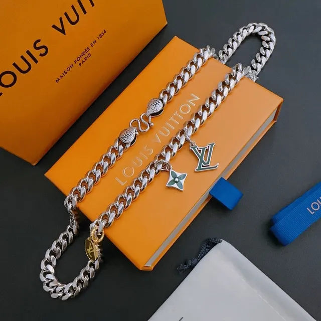 Louis Vuitton Silver Gold Curb-Link Chain Multi-Charm Pendant Necklace 6