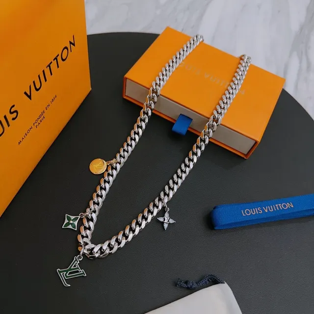 Louis Vuitton Silver Gold Curb-Link Chain Multi-Charm Pendant Necklace 9