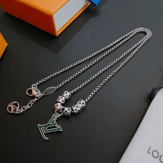 Louis Vuitton 银绿盒链珐琅 LV 吊坠项链
