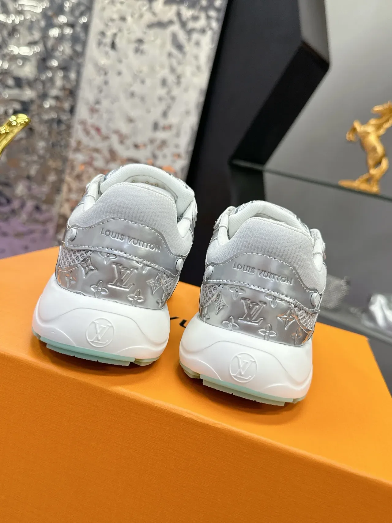 Louis Vuitton Silver Green Metallic Upper Mint Accent Pods Lifestyle Sneakers 3