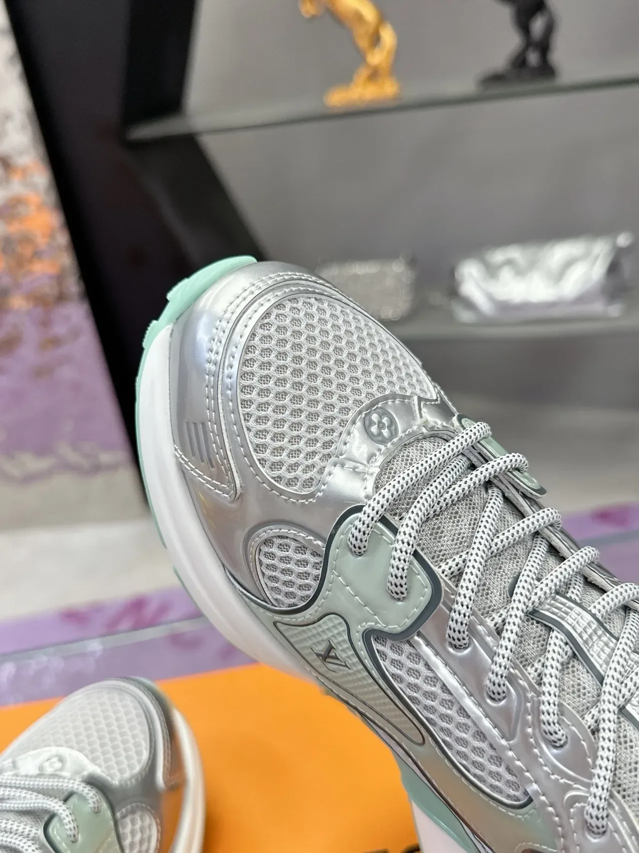 Louis Vuitton Silver Green Metallic Upper Mint Accent Pods Lifestyle Sneakers 4