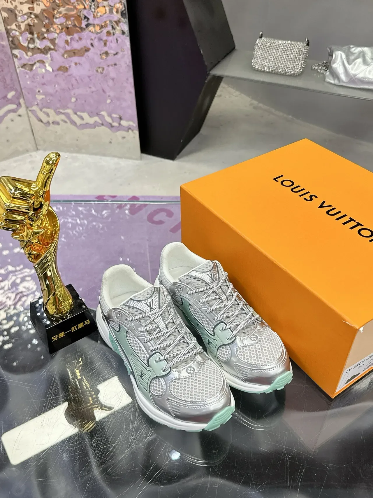 Louis Vuitton Silver Green Metallic Upper Mint Accent Pods Lifestyle Sneakers 5