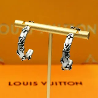 Louis Vuitton Silver Hoop Monogrammed Earrings