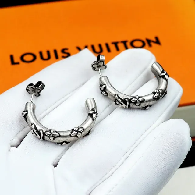 Louis Vuitton Silver Hoop Monogrammed Earrings 3