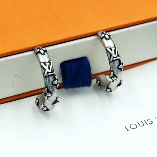 Louis Vuitton Silver Hoop Monogrammed Earrings 4