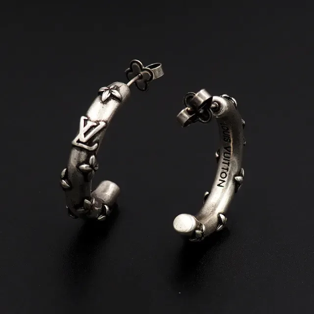 Louis Vuitton Silver Hoop Monogrammed Earrings 5