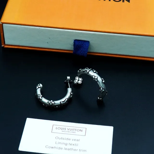 Louis Vuitton Silver Hoop Monogrammed Earrings 6