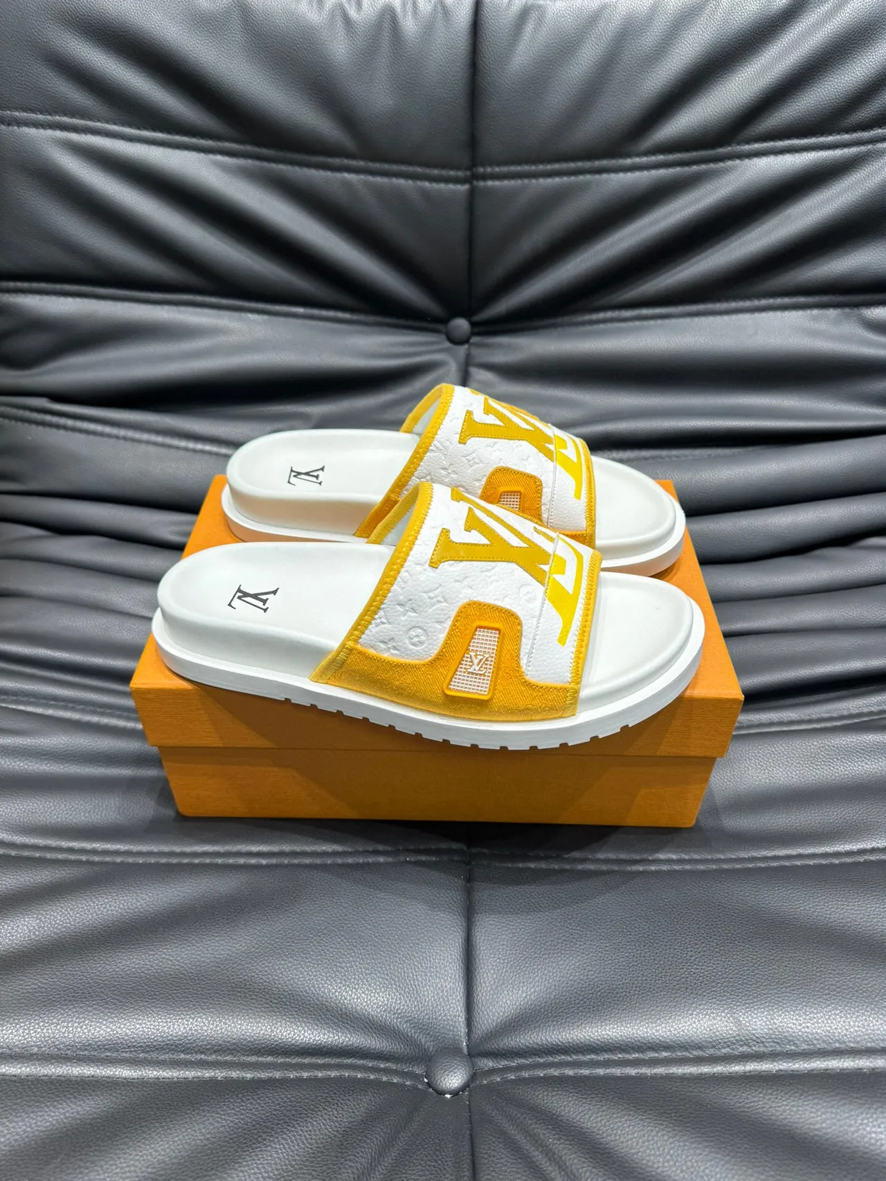 Louis Vuitton Slide Sandal White and Mustard Yellow Slippers 4