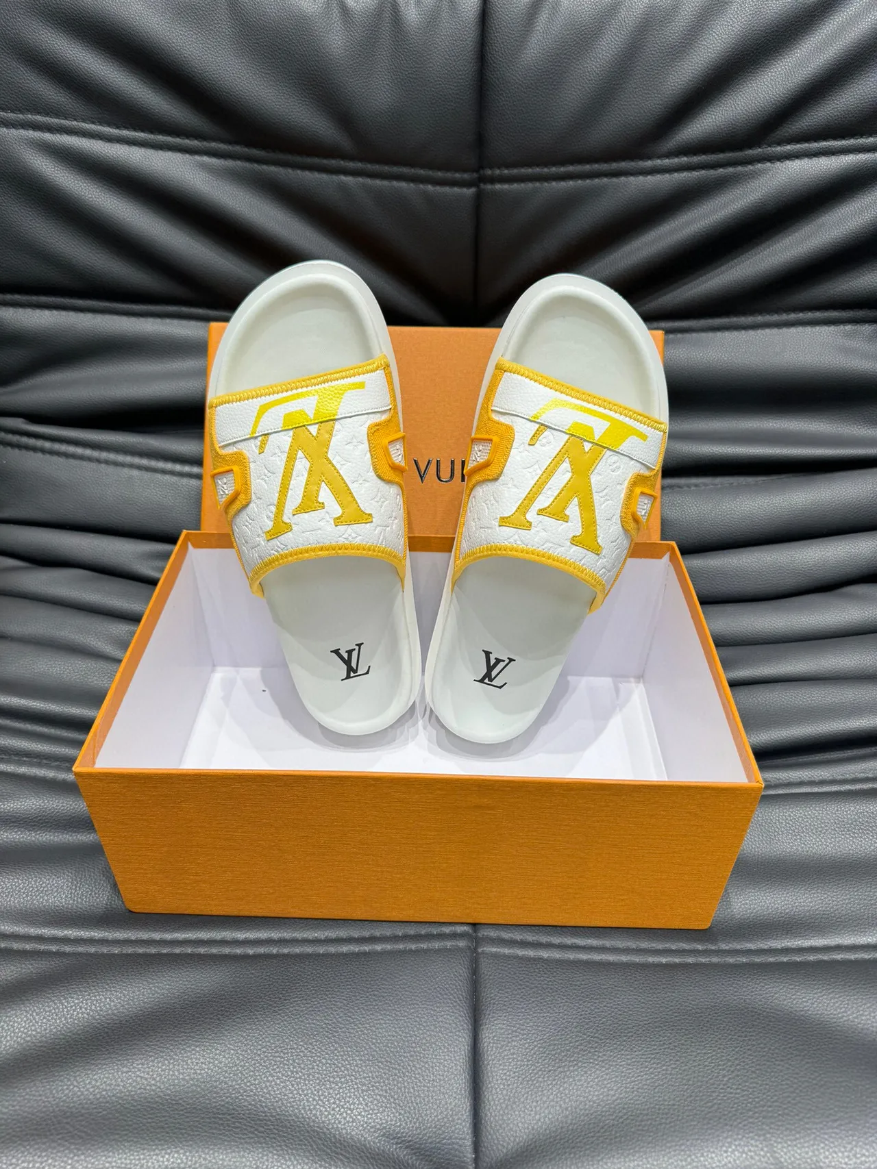 Louis Vuitton Slide Sandal White and Mustard Yellow Slippers 5