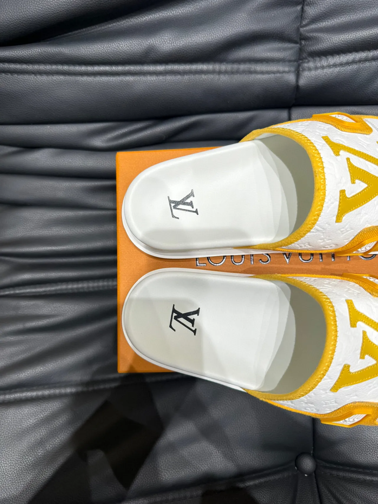 Louis Vuitton Slide Sandal White and Mustard Yellow Slippers 9