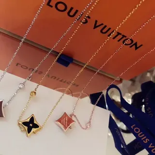 Louis Vuitton Star Pendant Gold Black Enamel-Filled Monogram Necklace