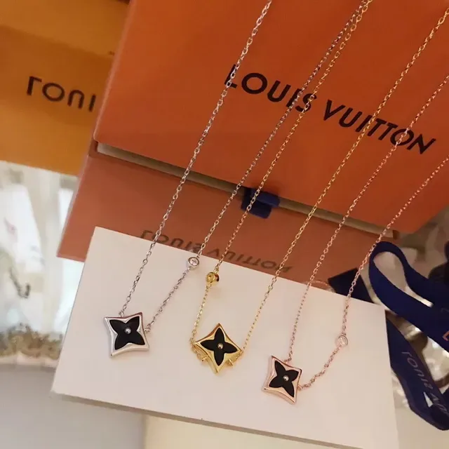 Louis Vuitton Star Pendant Gold Black Enamel-Filled Monogram Necklace 4