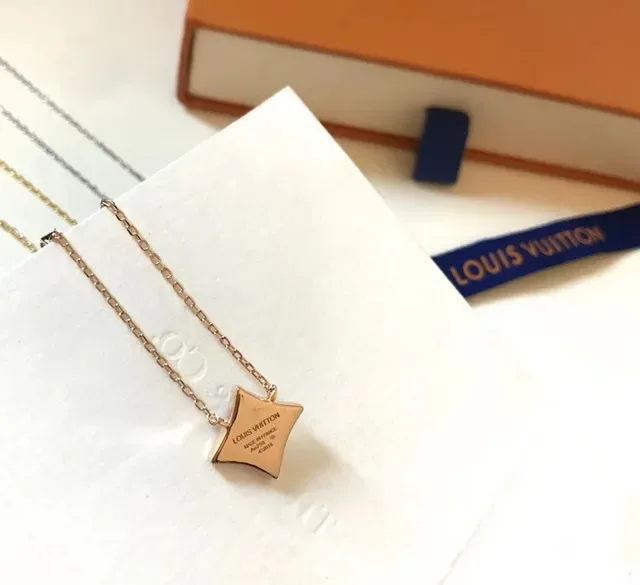 Louis Vuitton Star Pendant Gold Black Enamel-Filled Monogram Necklace 18