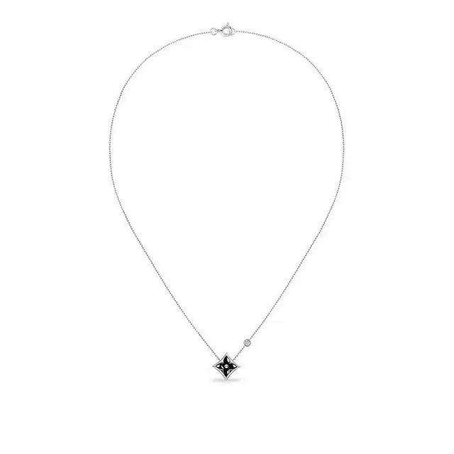 Louis Vuitton Star Pendant Gold Black Enamel-Filled Monogram Necklace 20